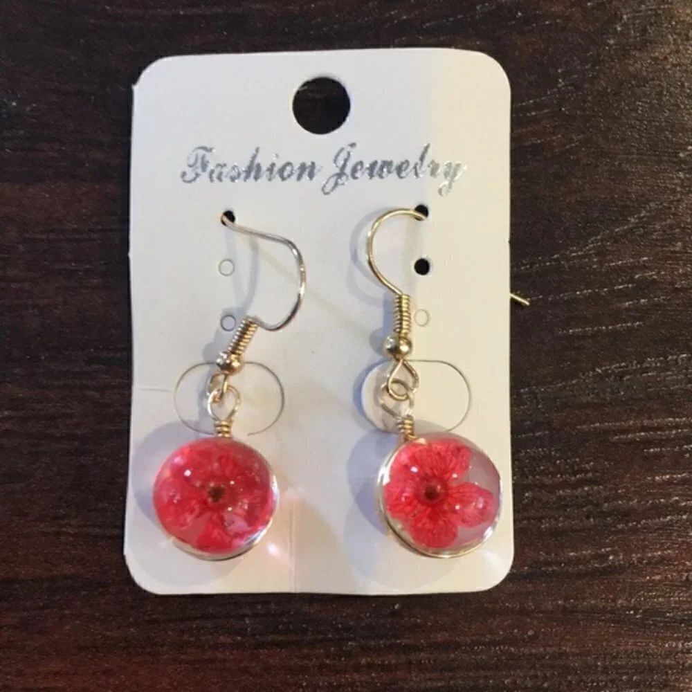 Dried Flowers Glass Crystal earrings jewelry